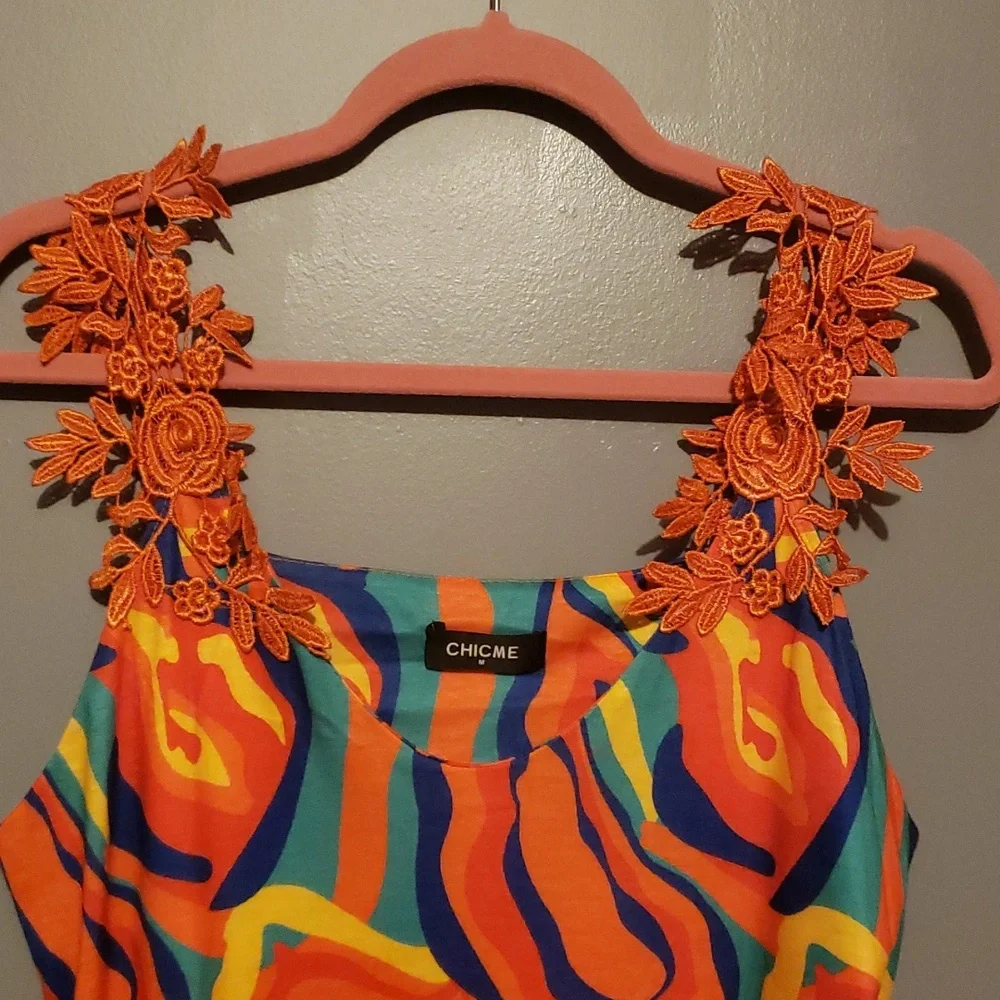 CHICME Lady's Sleeveless Sundress with Crochet Shoulder Straps - Picture 3 of 7